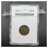 1869 Indian Head Cent ANACS G6, old ANACS holder