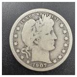 1907 Barber Silver Quarter