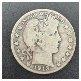 1913-S Barber Half Dollar - 90% Silver