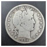 1904 Barber Silver Half Dollar