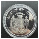 1 oz .999 Silver Arms of Wisconsin Round (Edge Sta