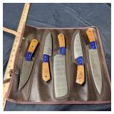 5-Piece Damascus Steel Knife Set with Roll-Up Shea