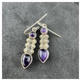 Sterling Silver Purple Amethyst Earrings, Marked 9