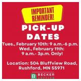 Pick-up, Tuesday, February 10th: 9 A.m.-6 P.m. & W
