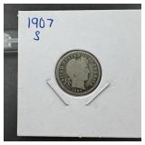 1907-s Barber Silver Dime