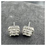 Sterling Silver Cz Square Earrings, Marked 925. We