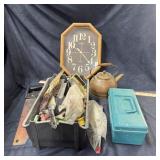 Sewing & Painting Supplies Lot w/ Toolbox & Clock