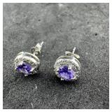Sterling Silver Purple Amethyst Earring, Marked 92