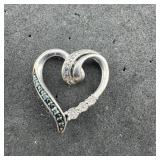 Sterling Silver Diamond Chip Heart Pendant, Marked