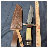 Bowie Knife ï¿½ Damascus Steel Blade approx. 8.25',