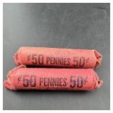 (2) Rolls of Wheat Cent Pennies ï¿½ Wrapper states 9
