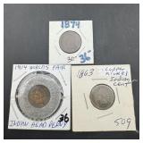 1863, 1874, & 1904 (Worlds Fair) Indain Head Cent