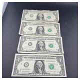 Four $1 Federal Reserve Star Notes (Various Star S