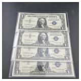Four Consecutive 1935-H $1 Silver Certificate Note