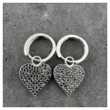 Sterling Silver Marcasite Heart-shaped Earrings, M