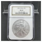 2001 NGC MS69 American Silver Eagle $1 Coin ï¿½ 1 oz