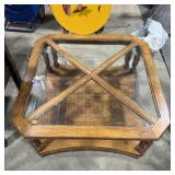 Large Coffee Table with Glass Insert Top; Glass Ea