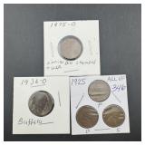 Mixed Lot ï¿½ 1936-D Buffalo Nickel, 1925 P/D/S Whea