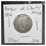 1902 Barber Silver Quarter