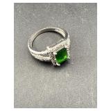 Sterling Silver  Emerald Ring, Marked 925, Size 7,