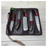 New 5-piece Damascus Steel Knife Set W/ Roll Up Ca