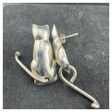 Taxco Sterling Silver  Cat Earrings, Marked Taxco