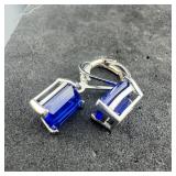 Sterling Silver  Blue Sapphire Earrings, Marked 92