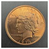 1 Oz .999 Fine Copper Round ï¿½ 1921 Peace Dollar De