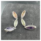 Sterling Silver  Multi-stone Earrings, Marked 925