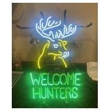 Welcome Hunters Deer 20"x16" Real Glass Neon Sig