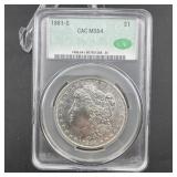 1881-s Morgan Silver Dollar Graded Cac Ms64