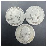 Lot of three 1935 Washington silver quarters