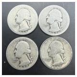 Lot of four 1937 Washington silver quarters