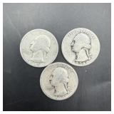 Lot of three 1934 Washington silver quarters