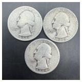 Lot of three 1935 Washington silver quarters