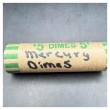 $5 Face Value Roll Silver Mercury Dimes (50 Dimes)