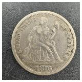 1876-cc Seated Silver Dime - Rare