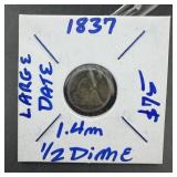 1837 Large Date Seated Silver Half Dime (mintage S