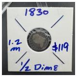 1830 Capped Bust Silver Half Dime - Rare (mintage