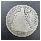 1871 Seated Liberty Silver Half Dollar