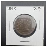 1845 Large Cent. Mid-19th Century Copper Issue.