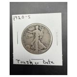 1920-s Walking Liberty Silver Half Dollar. San Fra