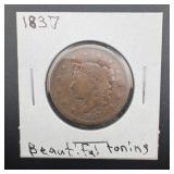 1837 Large Cent. Early U.s. Copper Coin.