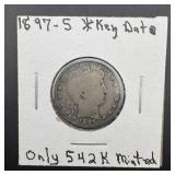 1897-s Barber Silver Quarter. Key Date. Mintage: A