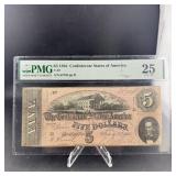 1864 $5 Confederate States Of America T-69 Serial