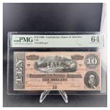 1864 $10 Confederate States Of America T-68 Serial