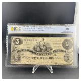 1861 $5 Confederate States Of America T-365 (secon