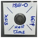 1841-o Seated Silver Half Dime (mintage Stated: 81