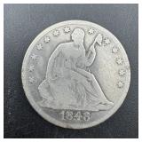 1848-o Seated Silver Half Dime (mintage: 600,000)