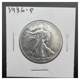 1936 Walking Liberty Silver Half Dollar. 90% Silve